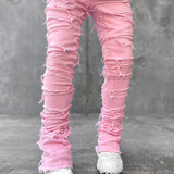 Riolio [Straight Leg Creative Tassel Jeans] Men's Creative Tassel Straight Leg Jeans, Men's Casual Medium Stretch Street Style Hip Hop Barrel Jeans For All Seasons