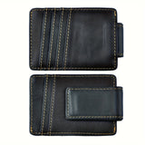 Riolio [Slim Wallet with Magnetic Clip] Vintage Style Men's Slim Wallet, Top Layer Cowhide Leather with Polyamide, Solid Color, Buckle Detail, Non-Braided Weave, with Magnetic Money Clip and Card Holder, Leather Wallet