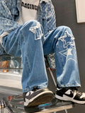 Riolio [Y2K Printed Vintage Baggy Jeans] Vintage Men's Korean Denim Pants Y2K Cltohes Streetwear Printed Patchwork Male Baggy Jeans Straight Trousers