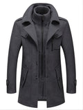 Riolio Men'S Business Woolen Coat Fashion Double Collar Mid-length Woolen Jacket For Autumn/ Winter