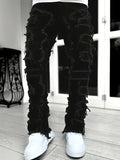Riolio [Straight Leg Creative Tassel Jeans] Men's Creative Tassel Straight Leg Jeans, Men's Casual Medium Stretch Street Style Hip Hop Barrel Jeans For All Seasons