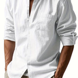 Riolio Casual Stand Collar Long Sleeve Breathable Pocket Button Shirt for Men, Spring/Fall