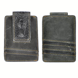 Riolio [Slim Wallet with Magnetic Clip] Vintage Style Men's Slim Wallet, Top Layer Cowhide Leather with Polyamide, Solid Color, Buckle Detail, Non-Braided Weave, with Magnetic Money Clip and Card Holder, Leather Wallet