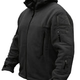 Riolio Windproof Fleece Jacket - Men's Cozy Hooded Coat - Zipper, Solid Color, Multiple Pockets for Autumn and Winter