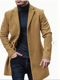 Riolio Men'S Casual Midi-Length Blend Coat, Polyester Lined, Non-Stretch Fabric, Solid Color, Long Sleeve, with Slit Hem, Single Breasted Placket, Lapel Collar, for Fall/Winter Collection