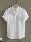 Riolio 1pc Men'S Summer Solid Color Semi-Transparent Short Sleeve Casual Stand Collar Shirt, Fashionable Versatile Lyocell 83% Nylon 17% Woven Fabric, Regular Fit for Beach Vacation Pool Party