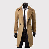 men in black costume New Men's Double Breasted Nylon Trench Coat Mid-Length Slim Casual Overcoat Coat