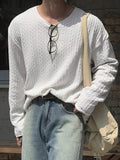 Riolio Men's Casual Long Sleeve Knit T-Shirt with 3D Spiral Texture - Soft Polyester, Loose Fit, Round Neck, Machine Washable - Perfect for Casual Attire