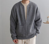 Riolio - KNITTED ROUND-NECK CARDIGAN SWEATER - chill guy 90s fashion mens fashion