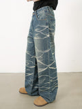 Riolio Men's Vintage Loose Fit Jeans - Cotton Blend, Striped Pattern, Casual Street Dance Party Ripple Denim Pants