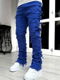 Riolio [Slim Fit Tassel Jeans] Men's slim fit and creative tassel decoration straight jeans, men's casual streetwear style hip-hop skateboard rap jeans, all seasons