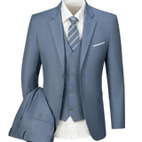 Riolio Men's Elegant 3pcs Light Blue Suit Set - Single Breasted Jacket with Lapel Collar, Matching Vest & Pants, Polyester Blend, Machine Washable - Ideal for Weddings, Parties, Business & Formal Occasions