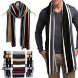 Riolio Men Autumn/Winter Casual Wrap Vertical Stripe Muffler Color Contrast Long Knit Scarf