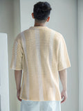 Riolio New Striped Color-Blocked Shirt for Spring And Summer, Men'S Casual Knitted Short-Sleeve Shirt, Simple And Stylish Breathable Beach Shirt.