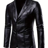 Riolio Men's Casual Faux Leather Blazer - Slim Fit, Button-Up Jacket with Pockets for Spring & Fall