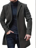 Riolio Men'S Casual Midi-Length Blend Coat, Polyester Lined, Non-Stretch Fabric, Solid Color, Long Sleeve, with Slit Hem, Single Breasted Placket, Lapel Collar, for Fall/Winter Collection