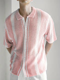 Riolio New Striped Color-Blocked Shirt for Spring And Summer, Men'S Casual Knitted Short-Sleeve Shirt, Simple And Stylish Breathable Beach Shirt.