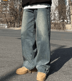 Riolio - DENIM WIDE STRAIGHT JEANS - chill guy 90s fashion mens fashion