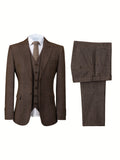 Riolio Mens Tweed Wool Herringbone Wedding Suit Prom Tuxedos 3pcs Peak Lapel Dress