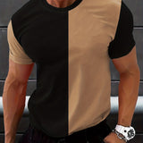Riolio Contrast stitching T-shirt soft and comfortable leisure sports Joker round neck Men's shirt