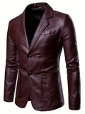 Riolio Men's Casual Faux Leather Blazer - Slim Fit, Button-Up Jacket with Pockets for Spring & Fall