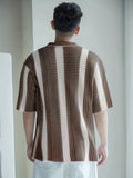 Riolio New Striped Color-Blocked Shirt for Spring And Summer, Men'S Casual Knitted Short-Sleeve Shirt, Simple And Stylish Breathable Beach Shirt.