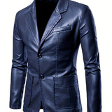 Riolio Men's Casual Faux Leather Blazer - Slim Fit, Button-Up Jacket with Pockets for Spring & Fall