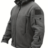 Riolio Windproof Fleece Jacket - Men's Cozy Hooded Coat - Zipper, Solid Color, Multiple Pockets for Autumn and Winter