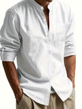Riolio Casual Stand Collar Long Sleeve Breathable Pocket Button Shirt for Men, Spring/Fall