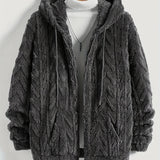 Riolio Men's Solid Color Hooded Fleece Jacket, Long Sleeve Drawstrings Zipper Coat, Comfy Warm Trendy Cold-proof Cardigan For Fall And Winter As Gift