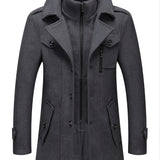 Riolio Men'S Business Woolen Coat Fashion Double Collar Mid-length Woolen Jacket For Autumn/ Winter