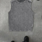 Riolio Single-sided Printing, 100% Retro Washed Pure Cotton Round Neck Vest, Men'S Sleeveless Vest Retro Washed For All Seasons - Must-have Gift - High-quality Material 230g