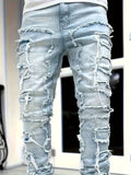 Riolio [Straight Leg Creative Tassel Jeans] Men's Creative Tassel Straight Leg Jeans, Men's Casual Medium Stretch Street Style Hip Hop Barrel Jeans For All Seasons