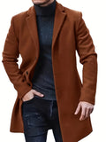 Riolio Men'S Casual Midi-Length Blend Coat, Polyester Lined, Non-Stretch Fabric, Solid Color, Long Sleeve, with Slit Hem, Single Breasted Placket, Lapel Collar, for Fall/Winter Collection