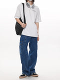Riolio Men'S Workwear Jeans Hip-hop Street Dance Party Denim Jogging Pants Street Wide Leg Workwear Pants Straight Tube Loose Slimming Trend Retro Casual Denim Pants
