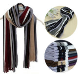 Riolio Men Autumn/Winter Casual Wrap Vertical Stripe Muffler Color Contrast Long Knit Scarf