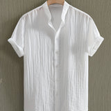 Riolio 1pc Men'S Summer Solid Color Semi-Transparent Short Sleeve Casual Stand Collar Shirt, Fashionable Versatile Lyocell 83% Nylon 17% Woven Fabric, Regular Fit for Beach Vacation Pool Party