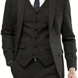 Riolio Mens Tweed Wool Herringbone Wedding Suit Prom Tuxedos 3pcs Peak Lapel Dress