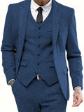 Riolio Mens Tweed Wool Herringbone Wedding Suit Prom Tuxedos 3pcs Peak Lapel Dress