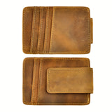 Riolio [Slim Wallet with Magnetic Clip] Vintage Style Men's Slim Wallet, Top Layer Cowhide Leather with Polyamide, Solid Color, Buckle Detail, Non-Braided Weave, with Magnetic Money Clip and Card Holder, Leather Wallet