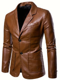 Riolio Men's Casual Faux Leather Blazer - Slim Fit, Button-Up Jacket with Pockets for Spring & Fall