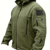 Riolio Windproof Fleece Jacket - Men's Cozy Hooded Coat - Zipper, Solid Color, Multiple Pockets for Autumn and Winter