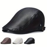 Riolio 1 Pack Men's PU Material Leather Cap Faux Leather Forward Cap