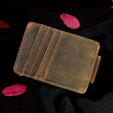 Riolio [Slim Wallet with Magnetic Clip] Vintage Style Men's Slim Wallet, Top Layer Cowhide Leather with Polyamide, Solid Color, Buckle Detail, Non-Braided Weave, with Magnetic Money Clip and Card Holder, Leather Wallet