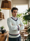Riolio [Autumn Warm V-neck Sweater Pullover] V-neck Bachelor'S Pie Men'S Sweater Pullover Autumn Spring Sweater Winter Warm Knit Sweater Casual England Style College Style