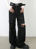 Riolio Men's Black Ripped Jeans - Distressed Denim, Loose Fit, Cotton Blend, Casual Streetwear for Skateboarding & Parties