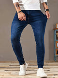 Riolio Men's Slim-Fit Stretch Jeans - Casual Solid Blue Denim, Soft Cotton Blend, Straight Leg with Slant Pockets, Ideal for Business or Casual Attire