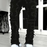 Riolio [Straight Leg Creative Tassel Jeans] Men's Creative Tassel Straight Leg Jeans, Men's Casual Medium Stretch Street Style Hip Hop Barrel Jeans For All Seasons