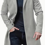 Riolio Men'S Casual Midi-Length Blend Coat, Polyester Lined, Non-Stretch Fabric, Solid Color, Long Sleeve, with Slit Hem, Single Breasted Placket, Lapel Collar, for Fall/Winter Collection