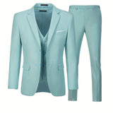 Riolio Men's Elegant 3pcs Light Blue Suit Set - Single Breasted Jacket with Lapel Collar, Matching Vest & Pants, Polyester Blend, Machine Washable - Ideal for Weddings, Parties, Business & Formal Occasions